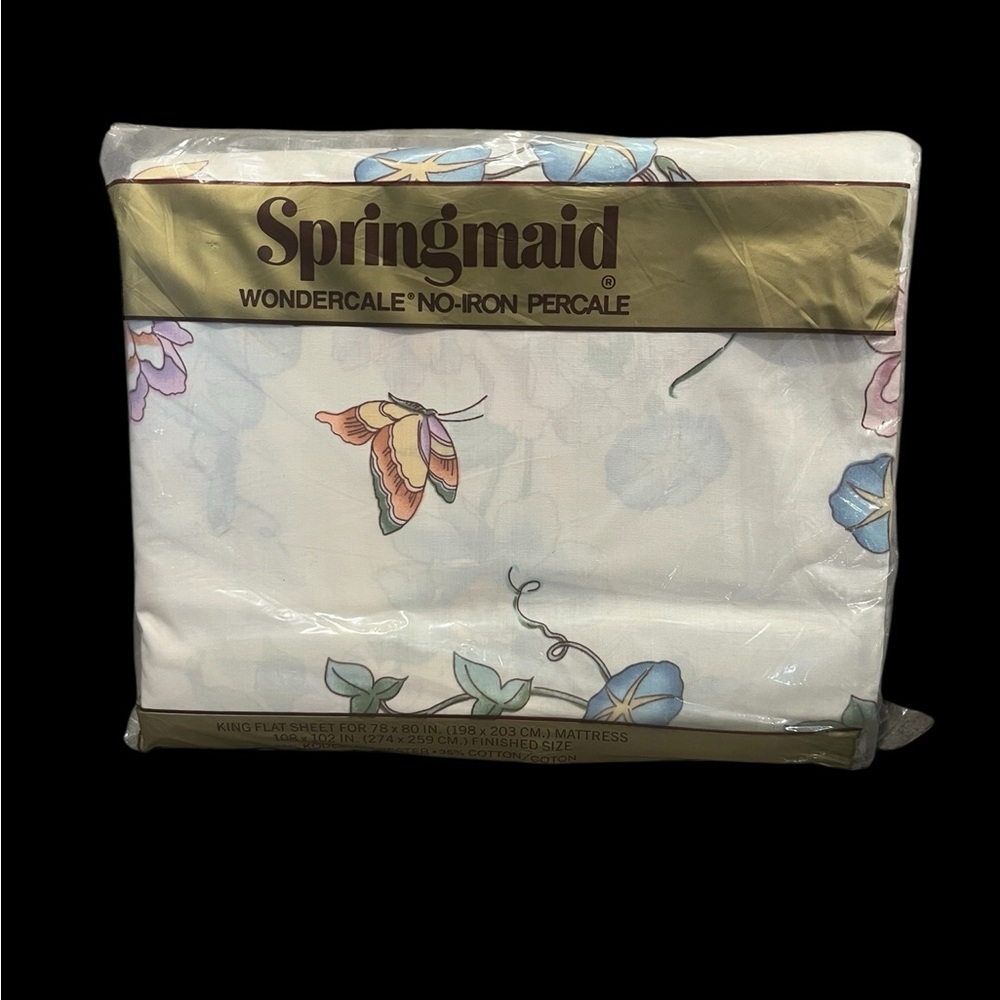 VTG Springmaid King Flat Sheet “Mai Ling” Butterflies Floral Wondercale No-Iron